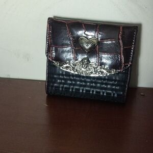 Brown and Black Wallet with Silver Heart Accent
